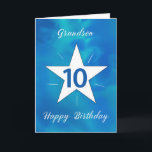 Carte Grandson 10e anniversaire Star Blue Green Aquarell<br><div class="desc">Deux chiffres sont arrivés, et cette carte d'anniversaire est tout aussi extraordinaire que votre petit-fils de 10 ans ! L'aquarelle dans les tons bleus, teals et verts crée une atmosphère cool et rafraîchissante. L'étoile blanche audacieuse du centre brille de lignes rayonnantes, reflétant l'esprit passionnant et aventureux d'un enfant de 10...</div>