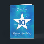 Carte Grandson 10e anniversaire Star Blue Green Aquarell<br><div class="desc">Deux chiffres sont arrivés, et cette carte d'anniversaire est tout aussi extraordinaire que votre petit-fils de 10 ans ! L'aquarelle dans les tons bleus, teals et verts crée une atmosphère cool et rafraîchissante. L'étoile blanche audacieuse du centre brille de lignes rayonnantes, reflétant l'esprit passionnant et aventureux d'un enfant de 10...</div>