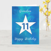 Carte Grandson 11e anniversaire Star Blue Green Aquarell (Fleur jaune)