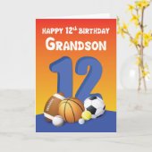 Carte Grandson 12e anniversaire Sports Balls (Fleur jaune)