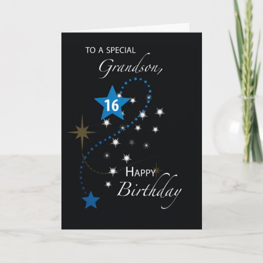 Carte Grandson 16th Birthday Star Inspirational Blue (Devant)