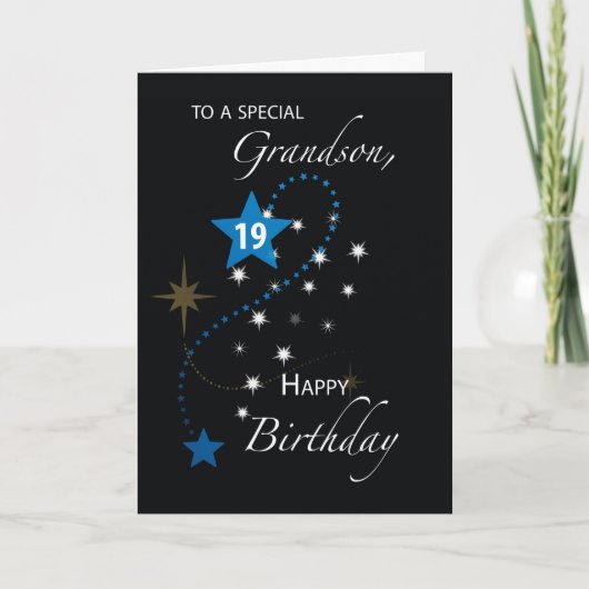 Carte Grandson 19e anniversaire Star Inspirational Black (Devant)