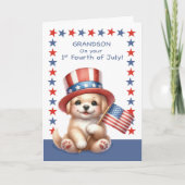 Carte Grandson 1er 4 juillet Chien mignon avec drapeau C (Devant)