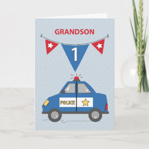 Carte Grandson 1er anniversaire Blue Police Car