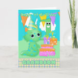 Carte Grandson 1er anniversaire mignon petit monstre<br><div class="desc">Grandson 1er Anniversaire Mignonne Petit Monstre Avec Cadeaux Et Gâteau ...  OEuvre originale de Znowflake colorfulclipart.com</div>