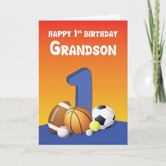 Carte Grandson 1er anniversaire Sports Balls (Devant)