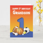 Carte Grandson 1er anniversaire Sports Balls (Fleur jaune)