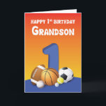 Carte Grandson 1er anniversaire Sports Balls<br><div class="desc">Cette carte aux couleurs vives est parfaite pour le petit-fils qui aime jouer avec des boules ! À son premier anniversaire,  je lui souhaite un jour qui donne beaucoup de plaisir.</div>
