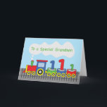 Carte Grandson 1er anniversaire Train coloré sur la voie<br><div class="desc">Quand vous fêtez bientôt son 1er anniversaire,  cette carte sera la meilleure pour lui donner. Cette carte de gardien ramènera sûrement des souvenirs amusants de sa fête de premier anniversaire. Procurez-vous une copie de ceci pour lui donner.</div>