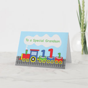 Carte Grandson 1er anniversaire Train coloré sur la voie