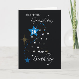 Carte Grandson 26e anniversaire Star Inspirational Black