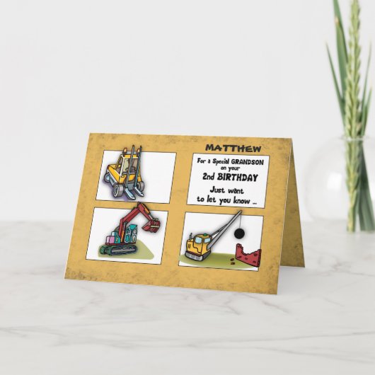 Carte Grandson 2e anniversaire Personnaliser Nom Camions (Devant)