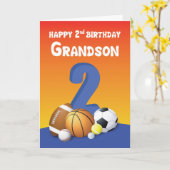 Carte Grandson 2e anniversaire Sports Balls (Fleur jaune)