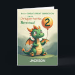Carte Grandson 2ème anniversaire Personnalisez mignon Dr<br><div class="desc">Faites de l’anniversaire de votre petit-fils un événement spécial grâce à ce design de dragon personnalisé. Son nom apparaît sous l'adorable dragon vert, qui tient un ballon brillant avec le numéro deux. Un arrière - plan imaginaire doux et des détails réfléchis apportent un sourire à la fois à l'enfant et...</div>
