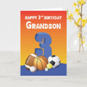 Carte Grandson 3e anniversaire Sports Balls (Fleur jaune)