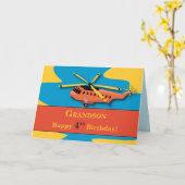 Carte Grandson, 4e anniversaire avec hélicoptère (Fleur jaune)