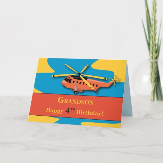 Carte Grandson, 4e anniversaire avec hélicoptère (Devant)