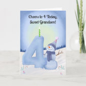 Carte Grandson 4th Birthday Snowman with Snowy Four (Devant)