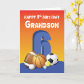 Carte Grandson 6e anniversaire Sports Balls (Fleur jaune)