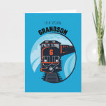 Carte Grandson 6e Train d'anniversaire sur Blue<br><div class="desc">Ce train diesel arrive au tournant pour souhaiter à un petit-fils spécial un 6e anniversaire très spécial ! Le train est noir,  rouge et gris et voyage sur un arrière - plan bleu.</div>