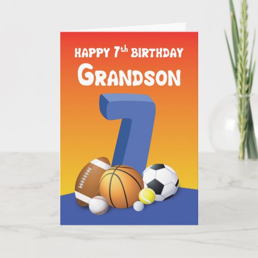 Carte Grandson 7e anniversaire Sports Balls (Devant)