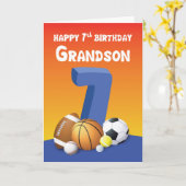 Carte Grandson 7e anniversaire Sports Balls (Fleur jaune)