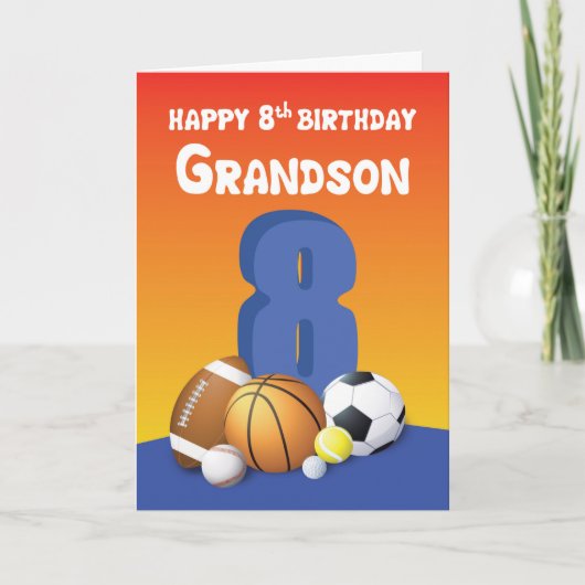 Carte Grandson 8e anniversaire Sports Balls (Devant)