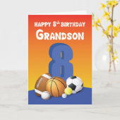 Carte Grandson 8e anniversaire Sports Balls (Fleur jaune)