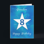 Carte Grandson 8e anniversaire Star Blue Green Aquarelle<br><div class="desc">Célébrez la journée spéciale de votre petit-fils de 8 ans avec cette carte d’anniversaire dynamique et joyeuse! Un étonnant mélange d'aquarelle de bleus, de verts et de teals crée un décor audacieux, avec une étoile blanche brillante au centre, rayonnant avec des lignes blanches vives. Le design capte parfaitement l'énergie et...</div>