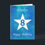 Carte Grandson 8e anniversaire Star Blue Green Aquarelle<br><div class="desc">Célébrez la journée spéciale de votre petit-fils de 8 ans avec cette carte d’anniversaire dynamique et joyeuse! Un étonnant mélange d'aquarelle de bleus, de verts et de teals crée un décor audacieux, avec une étoile blanche brillante au centre, rayonnant avec des lignes blanches vives. Le design capte parfaitement l'énergie et...</div>