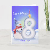 Carte Grandson 8th Birthday Snowman Snowy Eight  (Devant)