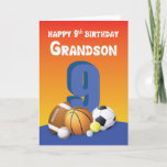 Carte Grandson 9e anniversaire Sports Balls<br><div class="desc">Une fête joyeuse et amusante est au coin de la rue alors que votre petit-fils bien-aimé est sur le point d'avoir 9 ans bientôt. Donne-lui cette carte quand son 9e anniversaire arrive.</div>