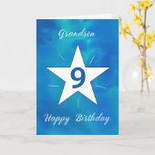 Carte Grandson 9e anniversaire Star Blue Green Aquarelle (Fleur jaune)