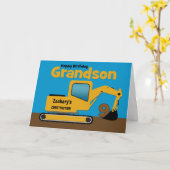 Carte Grandson 9th Birth Yellow Excavator Ajouter un nom (Fleur jaune)