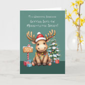 Carte Grandson adorable Amusant Moose Noël (Fleur jaune)