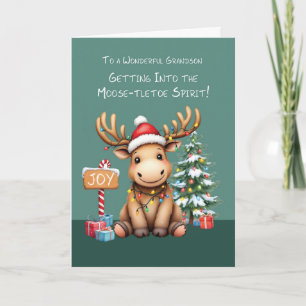 Carte Grandson adorable Amusant Moose Noël