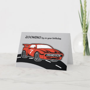 Carte Grandson Anniversaire 7 âge Red Sports Voiture