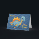 Carte Grandson Anniversaire Dinosaur Dinomite Pois<br><div class="desc">Un design d'anniversaire de dinosaure lumineux et gai créé juste pour un petit-fils spécial. Le sympathique dino bleu et orange se dresse fièrement contre un audacieux arrière - plan de pois de marine, associé au message ludique "Avoir un Anniversaire Din-o-mite !" Cette carte amusante et colorée est parfaite pour les...</div>