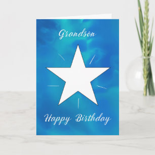Carte Grandson Anniversaire Star Bleu Vert Aquarelle
