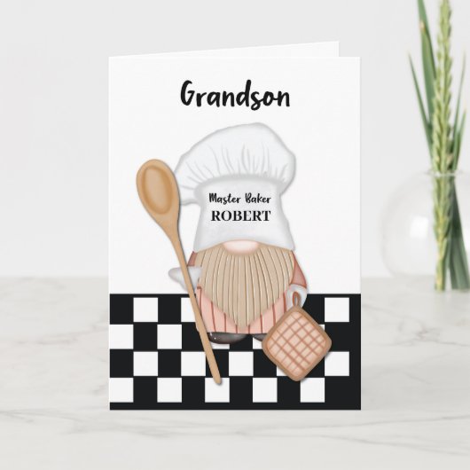 Carte Grandson Anniversaire Whimsical Gnome Baker Baking (Devant)