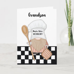 Carte Grandson Anniversaire Whimsical Gnome Baker Baking