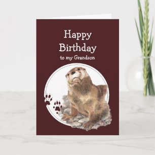 Carte Grandson Birthda Otter drôle Animal Texte personna