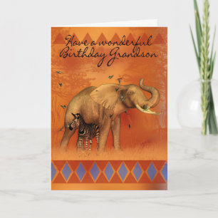 Carte Grandson Birthday Card With Elephant Butterfly And