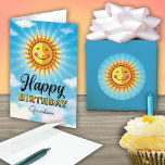 Carte Grandson Birthday Cute Card<br><div class="desc">Faites de votre petit-fils un personnage spécial à l'occasion de son anniversaire en lui envoyant ce joyeux et souriant soleil Jaune et orange flottant dans le ciel bleu avec des nuages. Dans le texte dit "Le soleil a commencé à briller juste un peu plus brillant le jour de votre naissance."...</div>