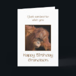 Carte Grandson Birthday, Orang Utan<br><div class="desc">Give your grandson a cheeky monkey of a birthday card. A birthday card for your very own top banana! A baby orangutan looking cute.</div>