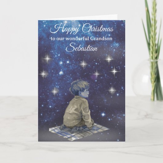 Carte Grandson Christmas Card - Starry Night (Devant)