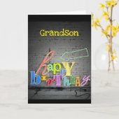 CARTE **GRANDSON** ÉCRIRE EST AU MUR ANNIVERSAIRE (Fleur jaune)