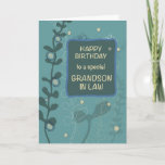 Carte Grandson en droit Jour d'anniversaire religieux De<br><div class="desc">Célébrez l'anniversaire de votre petit-fils spécial avec cette carte magnifiquement conçue. L'avant présente un message chaleureux "Joyeux anniversaire à un petit-gendre spécial" placé contre un arrière - plan vert foncé aux accents turquoises et au feuillage dessiné à la main, créant un look élégant et d'inspiration nature. À l'intérieur, la carte...</div>