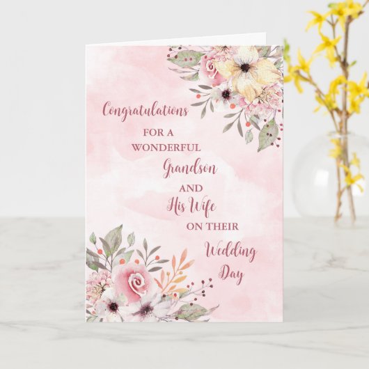 Carte Grandson et sa femme Mariage Day Félicitations (Fleur jaune)