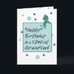 Carte Grandson Frog en Jeans, Anniversaire, Pois<br><div class="desc">Votre petit-fils attend et est prêt pour un bon plaisir ! Cette carte d'anniversaire comporte une mignonne grenouille assise sur une boîte de message saluant ses souhaits !</div>